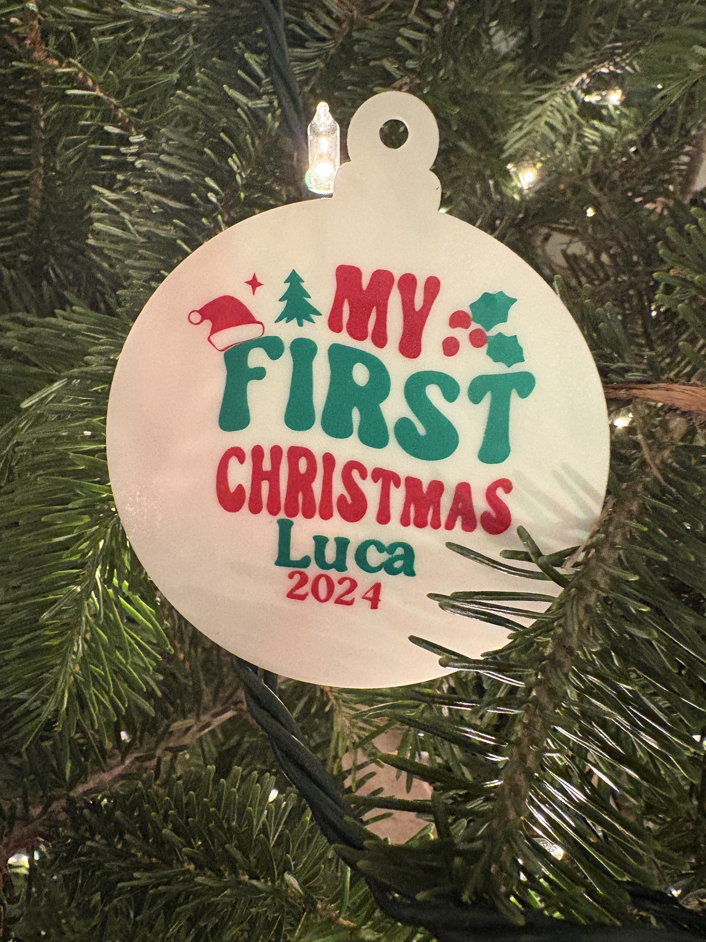 Baby’s first Christmas customized ornament rustic