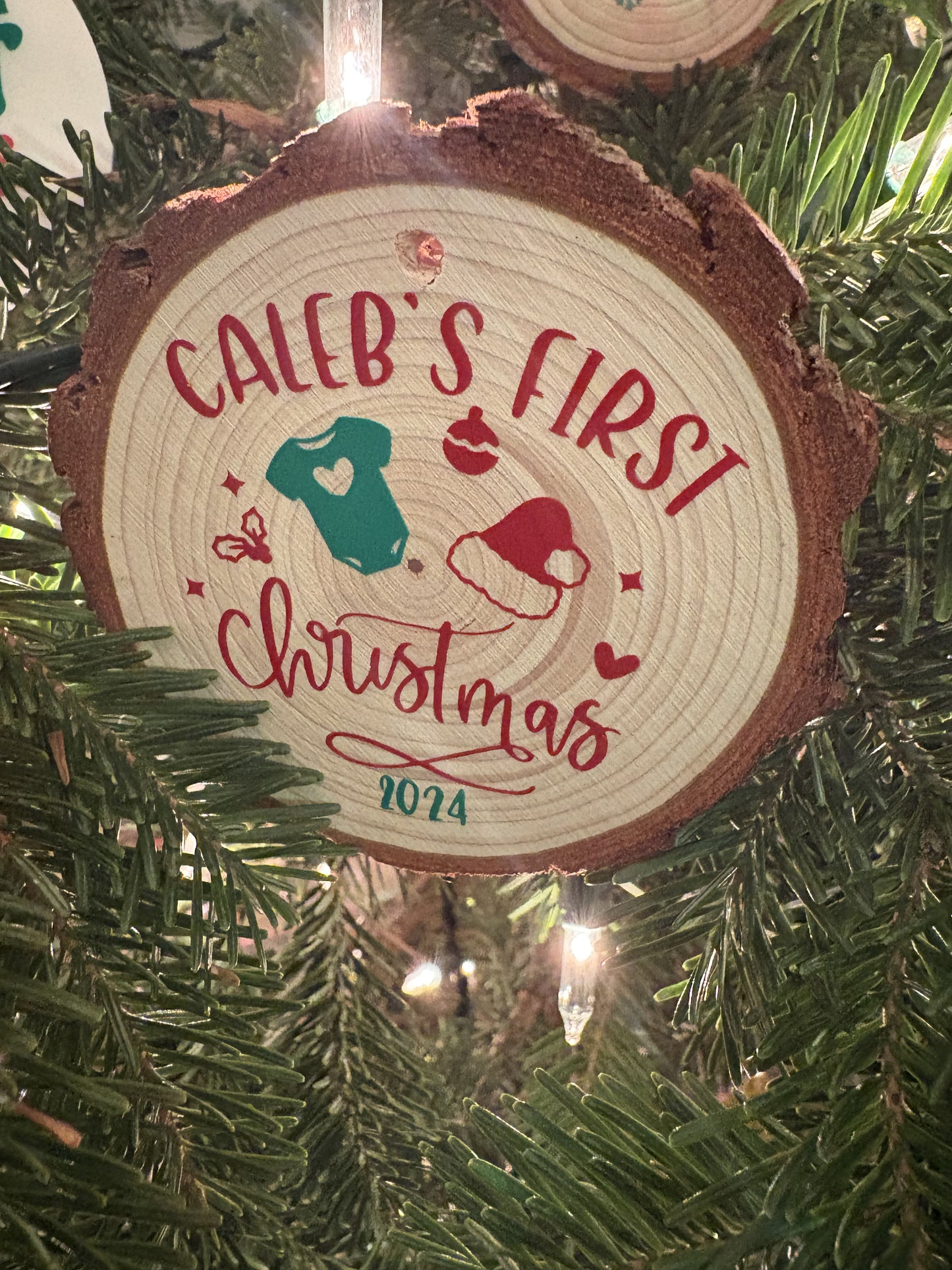 Baby’s first Christmas customized ornament rustic